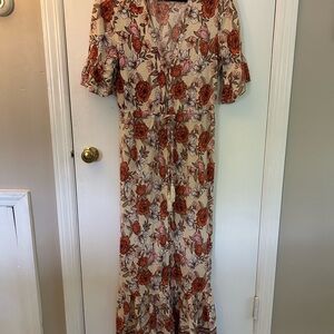 PETAL & PUP BROWN FLORAL BUTTON UP MAXI DRESS SIZE 8
